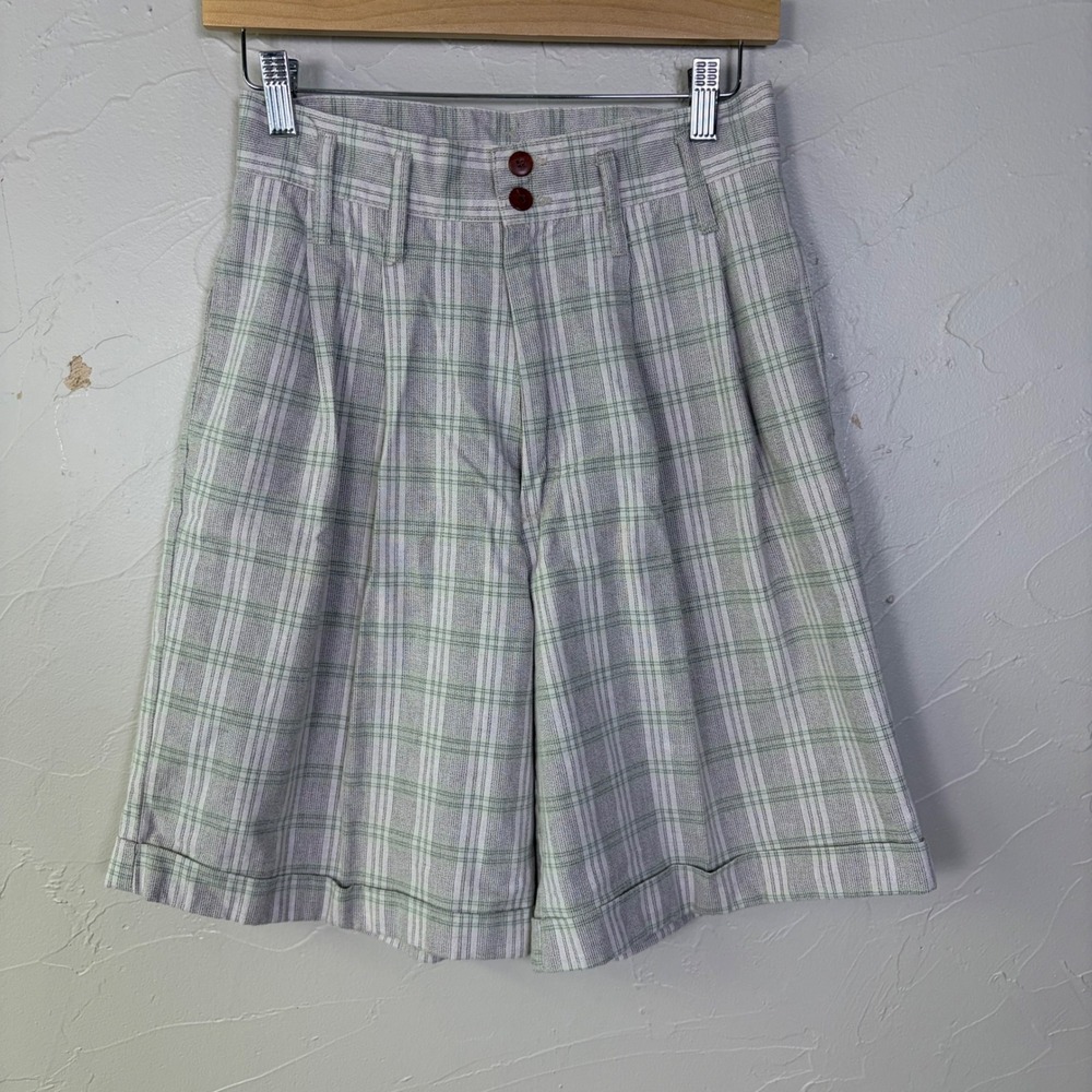 Vintage Essentials Sport Plaid Bermuda Shorts‎ Womens 6 Gray Pleated Academia